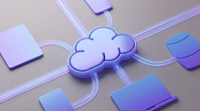 3D cloud computing network connected to multiple devices with computing