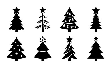 Obraz premium Christmas Tree Icons Set, Festive Holiday Vector Graphics, Winter Celebration Silhouette Collection