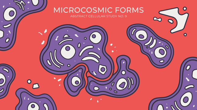 Abstract Science Poster Featuring Stylized Cellular Organisms in Microcosmic View