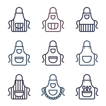 Collection of nine different apron icons in a grid layout.