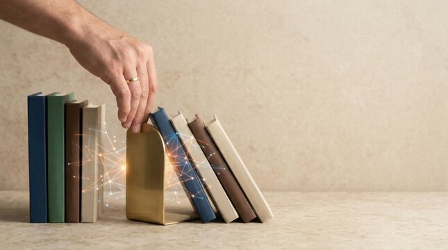 A hand reaching for a book visualizing knowledge as missing expertise leaving organized capability unstable