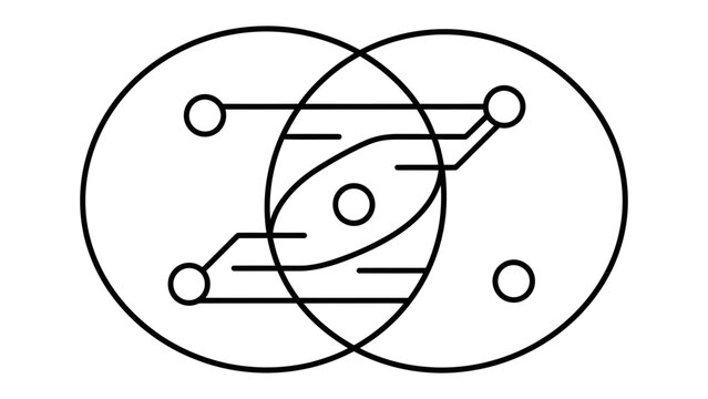 Interconnected Systems Diagram: An abstract illustration depicting two overlapping circles with lines and circles representing interconnected nodes or systems, symbolizing connection and data flow.