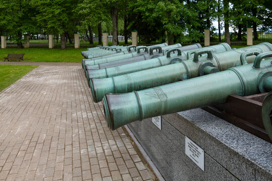 The barrels of French trophy cannon.Borodino field, Moscow region