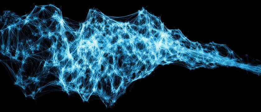 Glowing blue network on black background. It resembles interconnected nodes. Scientific and abstract