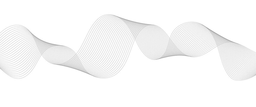Minimalist abstract wave line art, elegant gray flowing smoke curves, clean white background for corporate branding and web design