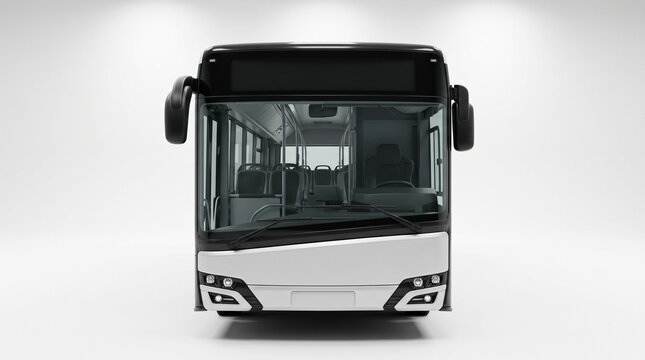 Sleek Modern City Bus Front View 3D Render on a Clean White Studio Background