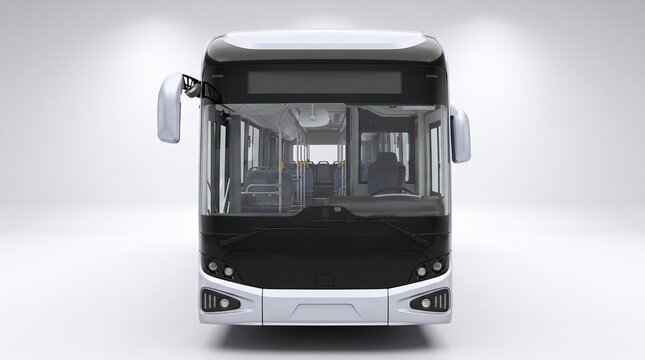 Modern City Bus Front View Isolated on White Background 3D Rendering