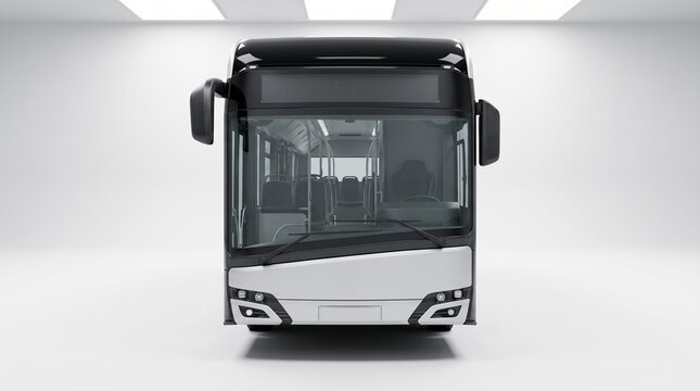 Sleek Modern Public Transport Bus, Front View 3D Render, on Isolated White Background