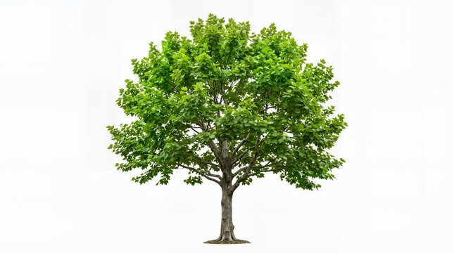 Vibrant Green Deciduous Maple Tree Isolated on White Background for Architectural Design and Sustainability Concepts