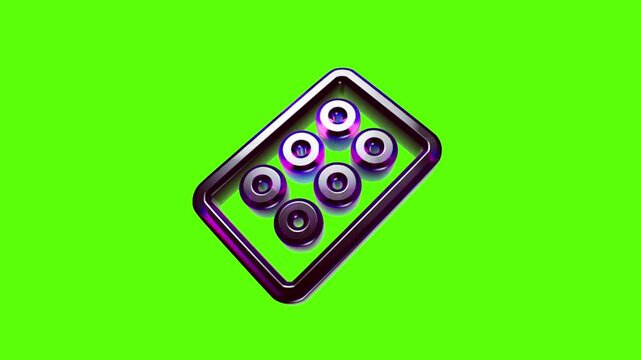 Metallic tray with six small round metal rings isolated on a bright vibrant green background