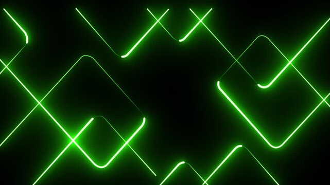 Abstract Glowing green Neon Geometric Rounded Square Lines Futuristic Dark Cyber Technology Digital Web Banner Background for Modern Graphic Design