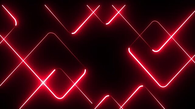 Abstract Glowing red Neon Geometric Rounded Square Lines Futuristic Dark Cyber Technology Digital Web Banner Background for Modern Graphic Design