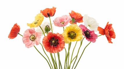 Obraz premium Colorful bouquet of spring poppy flowers isolated on white background with colorful blooming botanical isolated