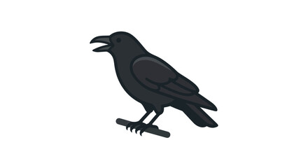 Naklejka premium Black raven perched on a wooden branch.