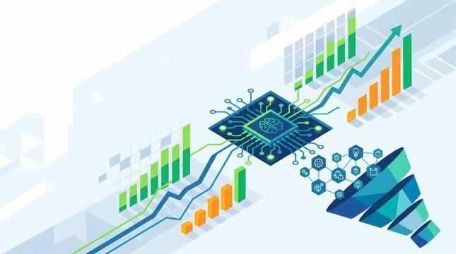 Conceptual Isometric Illustration of Artificial Intelligence Chip Processing Big Data Analysis