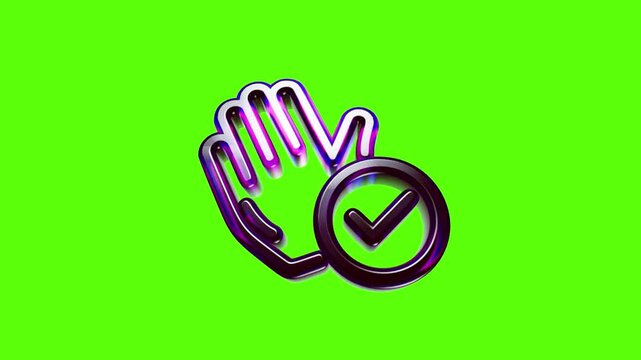 Shiny metallic hand icon with a check mark symbol representing approval and successful verification concept