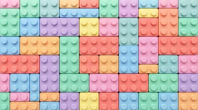 Colorful building blocks texture, bright pastel colors, smooth plastic surface, playful educational aesthetic