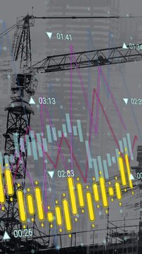Animation of financial data processing over construction site