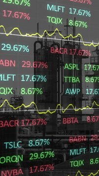 Animation of construction site, financial data processing and statistics