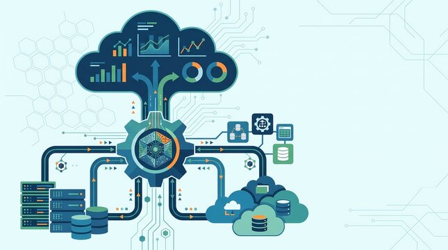 Artificial Intelligence and Cloud Data Processing Network Visualization Illustration