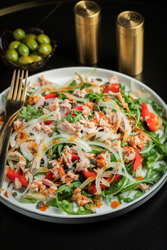 Fresh Tuna Salad with Onions and Cherry Tomatoes. Italian Mediterranean Cuisine