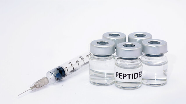 Peptide vial syringe medical therapy bottle injection liquid healthcare science treatment glass vaccine serum drug dose hope