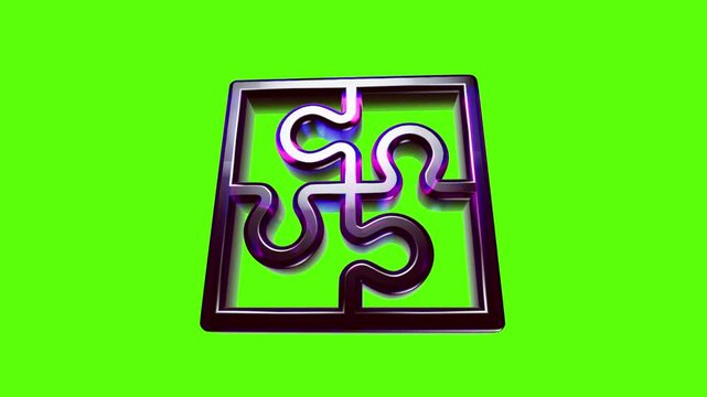 Shiny metallic puzzle piece icon representing problem solving and connection on a bright green background