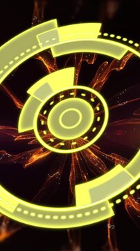 Animation of yellow circle over space with light and smoke
