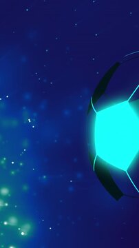 Animation of digital football over light spots on black background