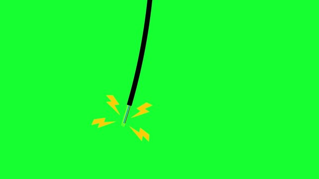 Sparking wire animated pendulum swinging with electric short circuit on 4k green screen