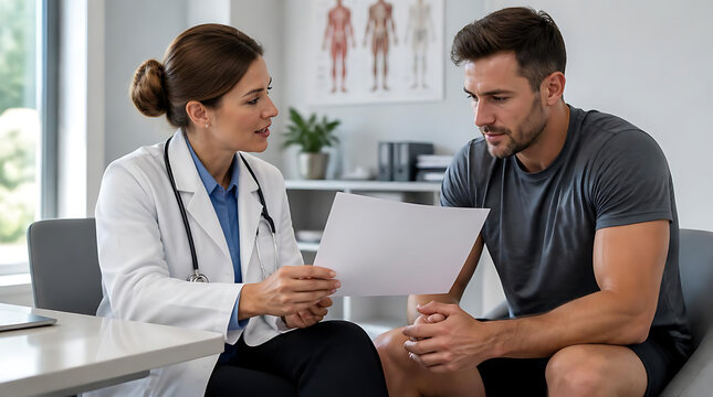 doctor consulting with male patient in medical office during appointment and health discussion