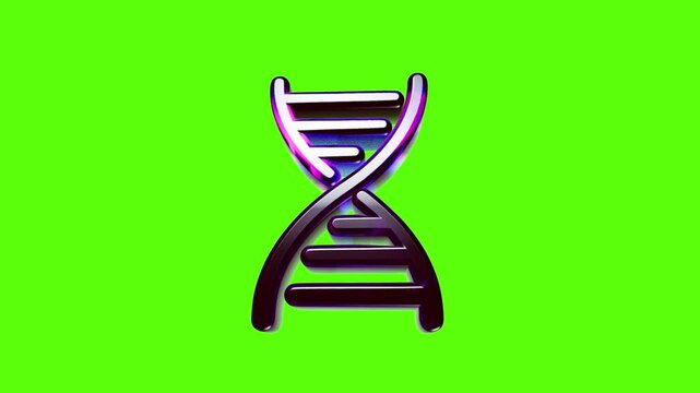 Shiny 3d metal dna strand structure icon isolated on a bright green background for medical and science projects