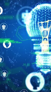 Animation of light bulb, ai icons and data processing