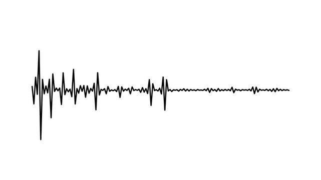 Animated black audio waveform line with dynamic spikes and troughs on white background