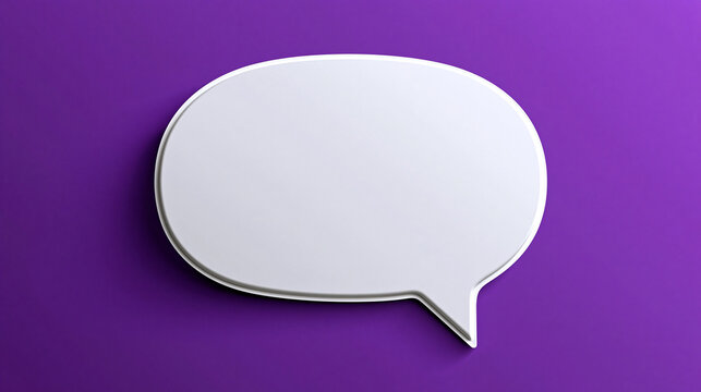 Blank speech bubble isolated on purple background, concept for communication and messaging.