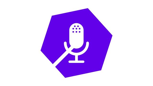 Animated Microphone Mute Icon Graphic with Purple Hexagon Background for Podcast Stream and Online Meeting UI Design