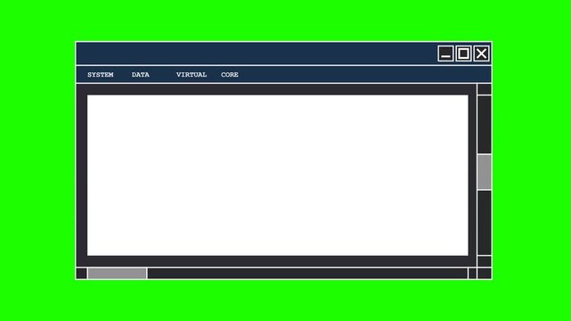 Retro Software Interface Window Mockup with Blank White Space on Green Screen Background for Editing Overlay