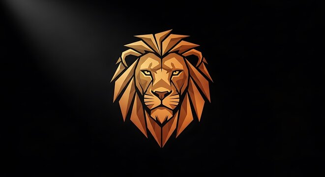 Geometric lion head logo with golden metallic finish on black