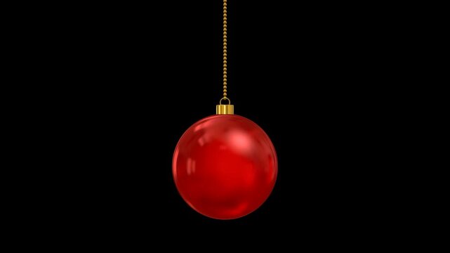 Hanging Christmas Ornament Red Ball Rotating Isolated Alpha channel Loop Animation, Green, Red 3D Ball Holiday and New Year Videos Overlay Motion design element