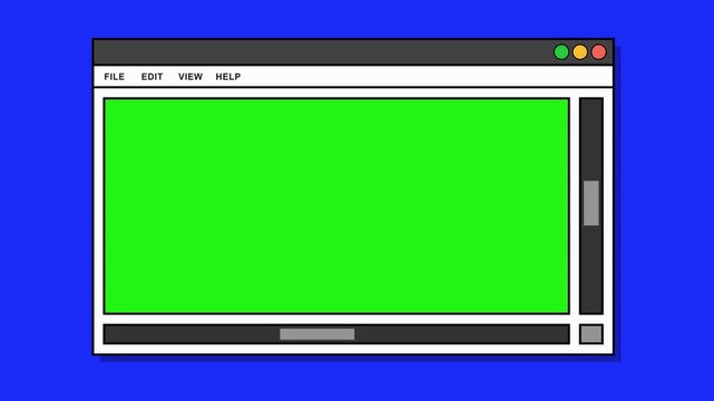 Retro 90s Computer Browser Window with Green Screen for Editing and Digital Marketing Background