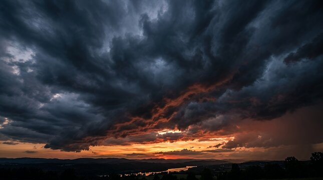 Dark Storm Clouds Gathering Across Sky During Dramatic Sunset storm clouds dark sky sunset dramatic clouds storm overcast weather sky evening natural atmosphere sunset light gloom cloudscape dusk