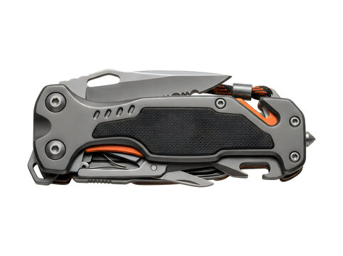 versatile metal folding multi tool pocket knife survival equipment isolated on transparent background