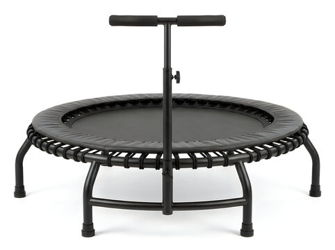 black mini trampoline fitness rebounder cardio exercise equipment isolated on transparent background