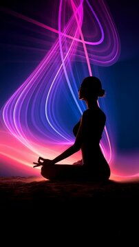 Woman meditating in yoga pose radiating spiritual energy