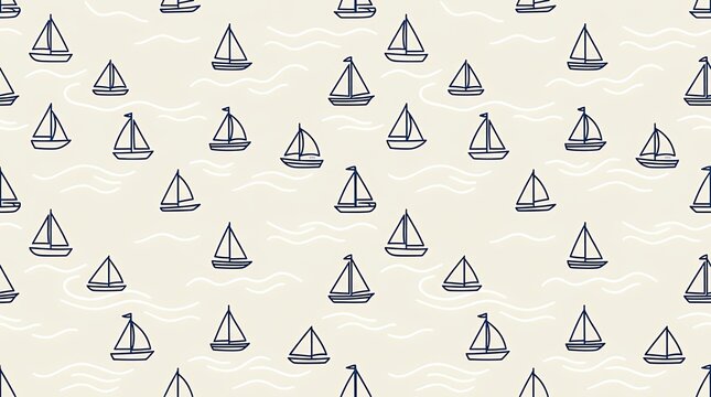 Continuous repeating nautical pattern featuring small minimalist vessels and gentle sea ripples over a clean backdrop seamless pattern boat toy wave ocean sea background nautical white kids textile
