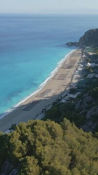 Vertical Aerial View of Kathisma Beach Coastline in Lefkada Greece