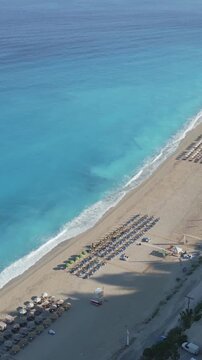 Vertical Aerial View of Kathisma Beach Coastline in Lefkada Greece