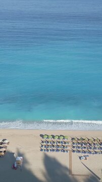 Vertical Aerial View of Kathisma Beach Coastline in Lefkada Greece