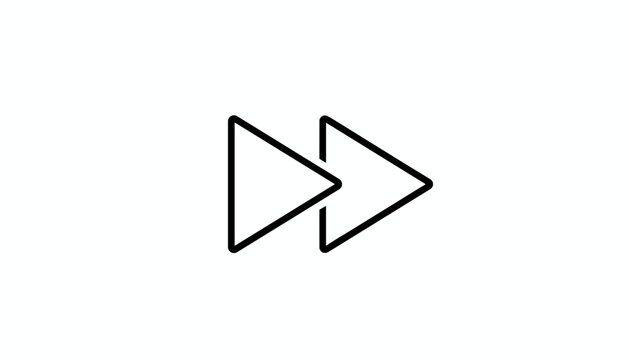 Minimal fast forward media button icon with two overlapping outline triangles pointing to the right direction.