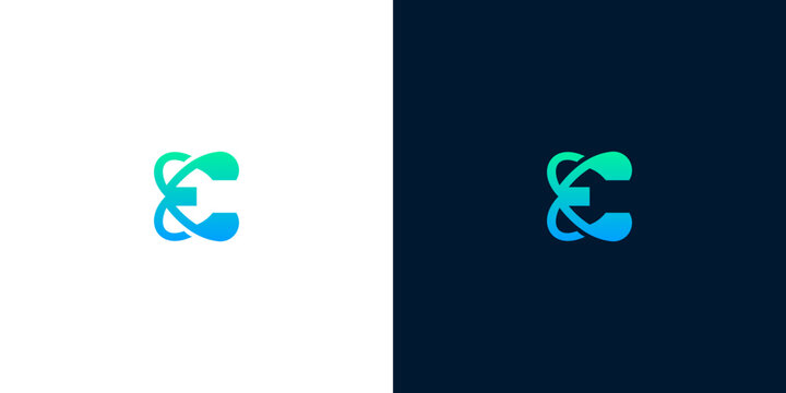 Abstract 'C' letter logo with orbiting particles on white and dark blue backgrounds, representing science, innovation, and technology